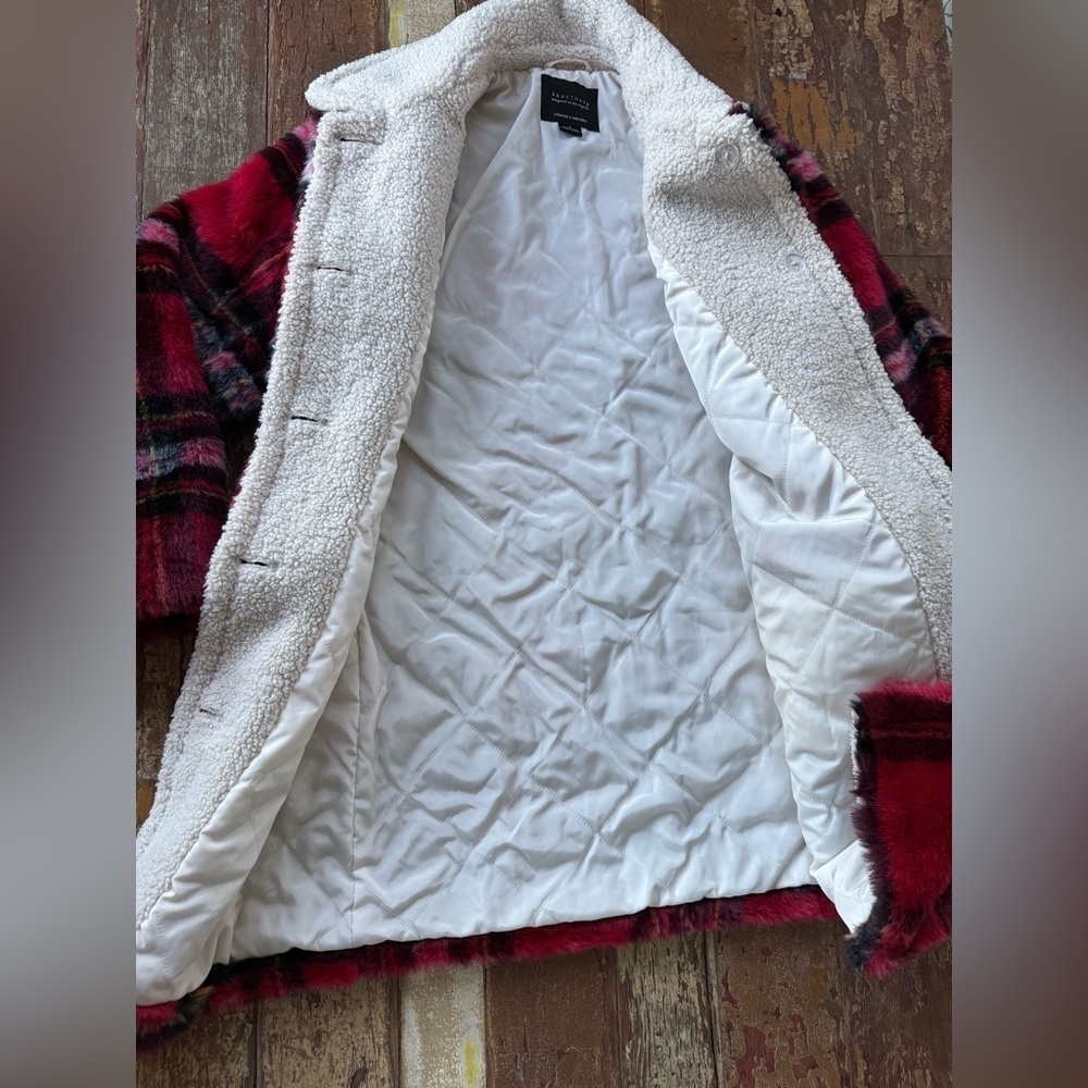 NWOT Anthropologie Sanctuary Sierra Plaid Faux Fur Sherpa Lined Teddy Jacket | S - Picture 9 of 12